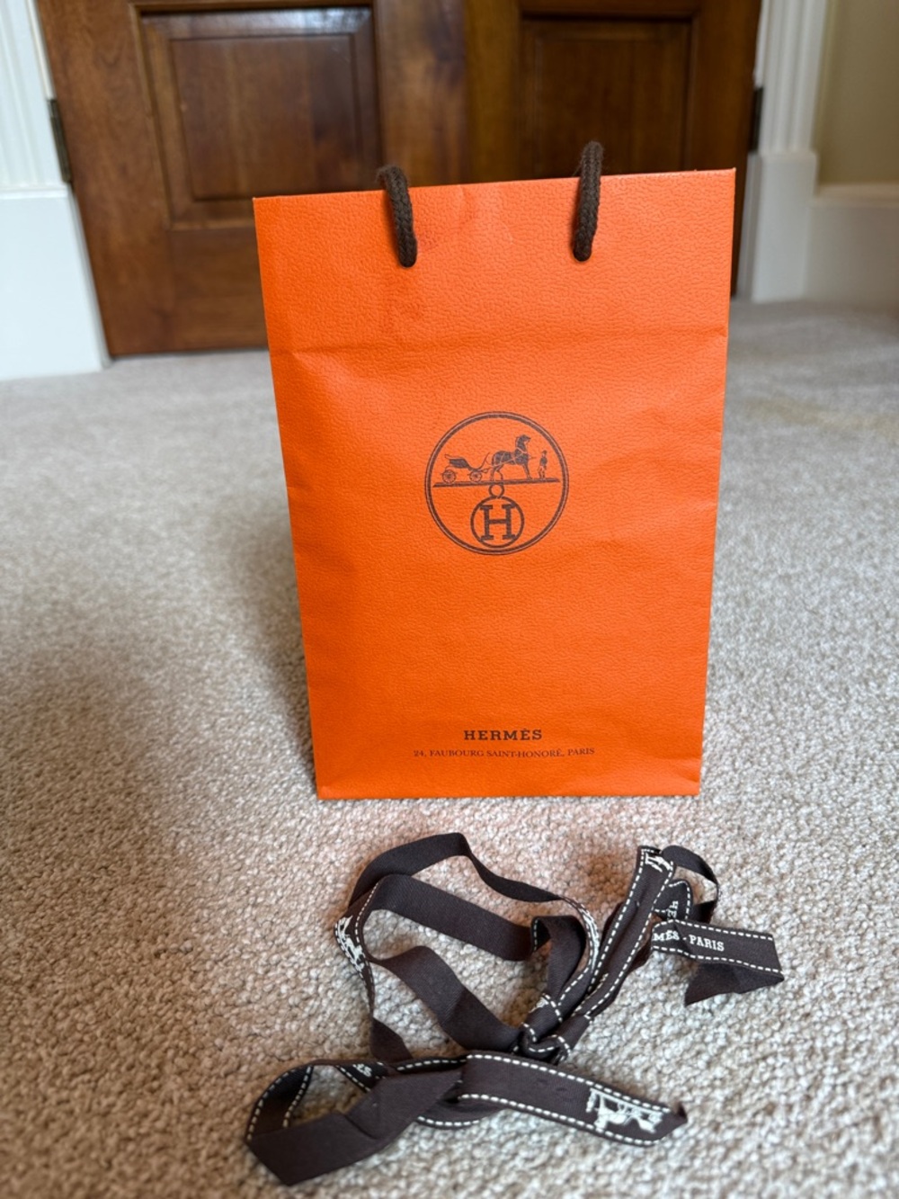 Hermes Orange Gift Bag with Brown Ribbon